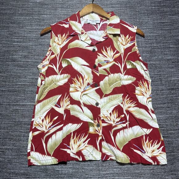 Hawaiian Reserve Collection Sleeveless Button Top Women's M Red Floral - Picture 1 of 13